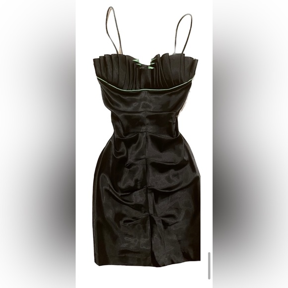 Y2k 90s Black & Lime Green Satin Ruched Sleeveless Mini Dress - Picture 1 of 16